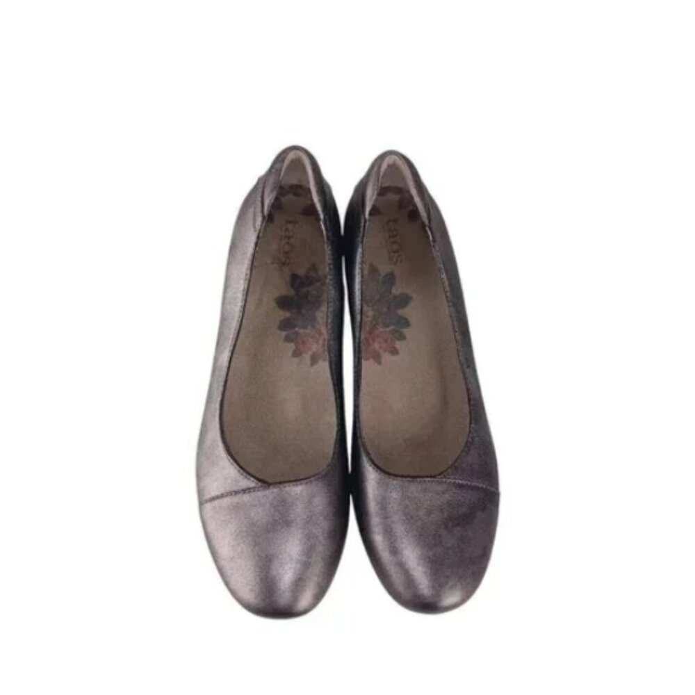 Taos Metallic Pewter Leather Ballet Flats Comfort Shoes Size 7.5 Euro Neutral - Picture 3 of 11